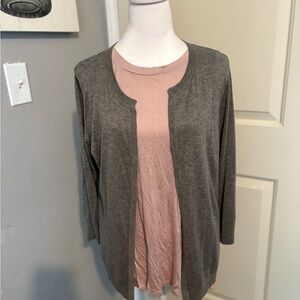 August Silk Gray Cardigan Lightweight Knit Sweater